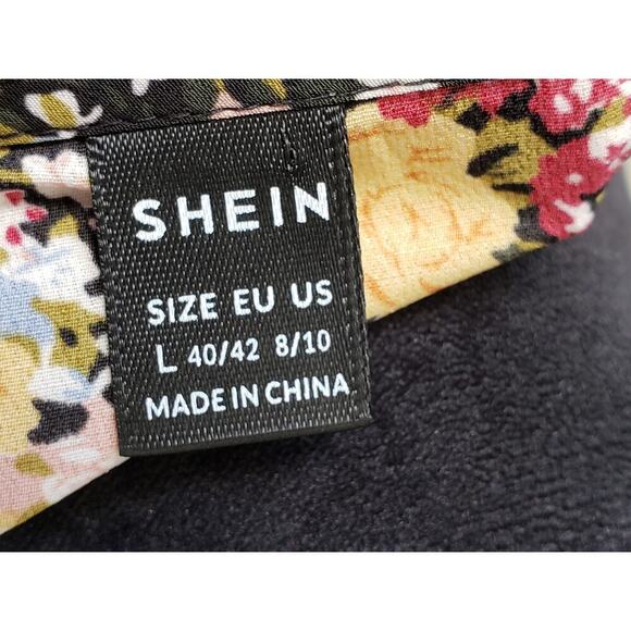 SHEIN Babydoll Dress Womens Large Multi Floral Flare Hem Smocked Deep V Neck - Picture 4 of 13